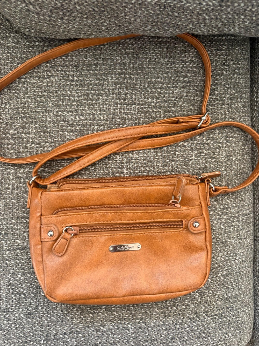 Stylish Cognac Crossbody Bag with Front Zip Pockets